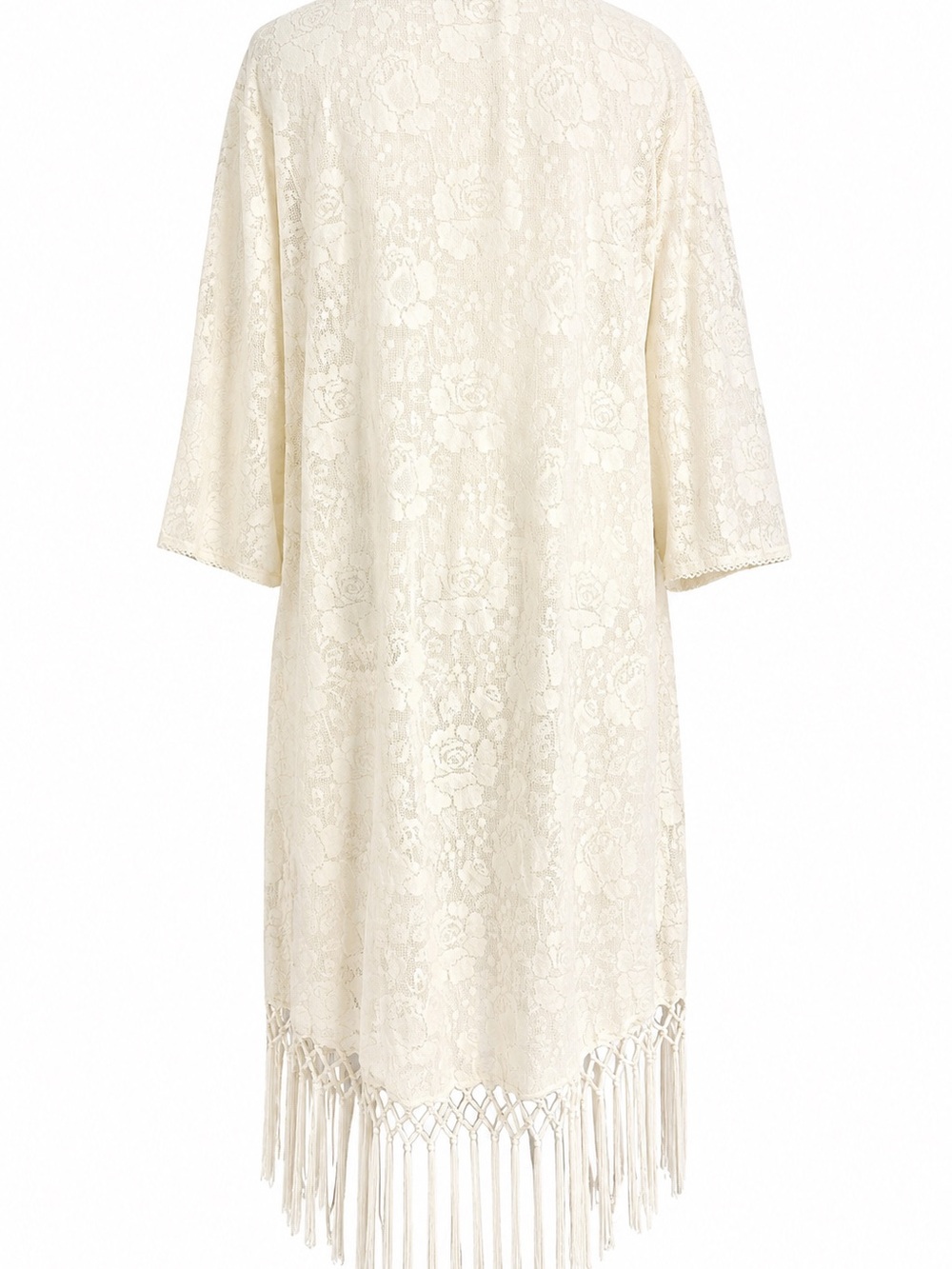 Cato a bohemian floral lace long duster cardigan medium off white fringe - Picture 4 of 12
